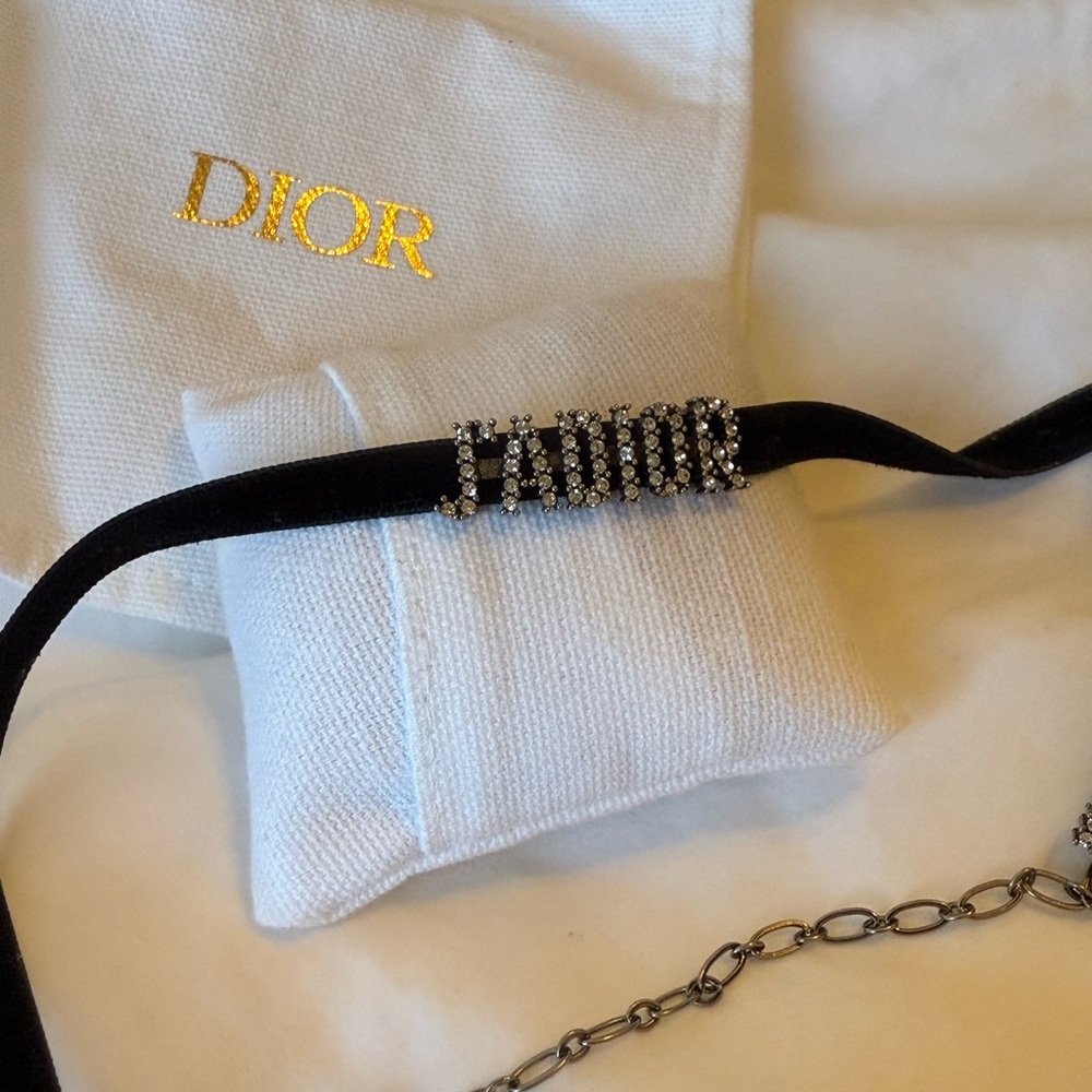 Dior Black Velvet Crystal J’Adior Choker Necklace